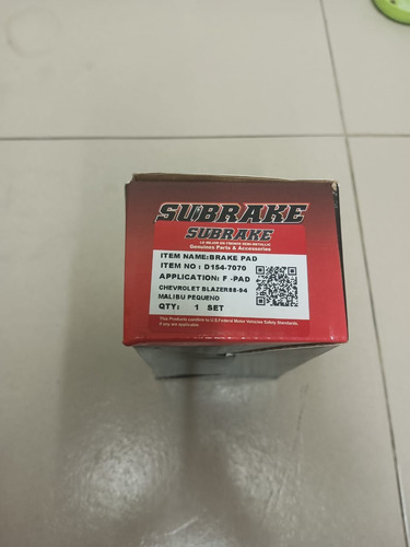 Pastillas De Frenos Chevrolet Malibu Pequeño , Blazer 88-94