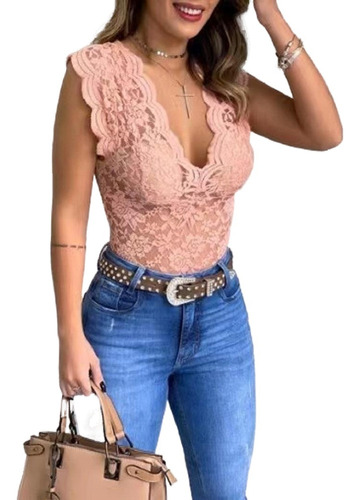 Camisa De Lencería Erótica Con Encaje En V Profundo, Sexy Y