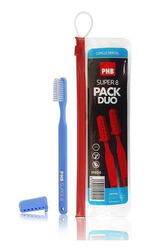 Pack Duo Cepillo Dental Super 8 Medio Con Estuche Phb