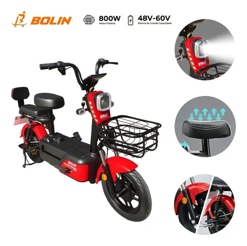 Bicicleta Elétrica Bolin 1994 com bateria de lítio de 800W 48-60V 20Ah Bateria de Removível e Pneu 11” Subida de 25° Alarme Amortecedores Dianteiros e Traseiros Assistência ao Pedal Cesto Frontal