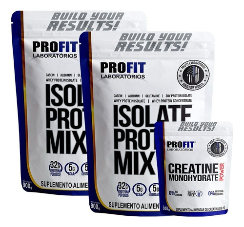 2x Isolate Protein Mix Isolado 900g + Creatina 300 - Profit Sabor Morango