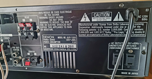 Receiver Denon Avr-1000 Am Fm Entrada Tornamesa Tape. Japon (Usado)