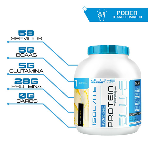 Proteína Whey Hidrolizada Isolate Blu-e 2.2kg Varios Sabores Vainilla