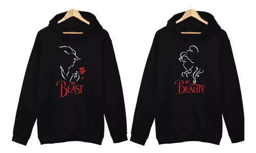 Buzo Negro Hoodie - La Bella Y La Bestia  - Amor - Parejas 