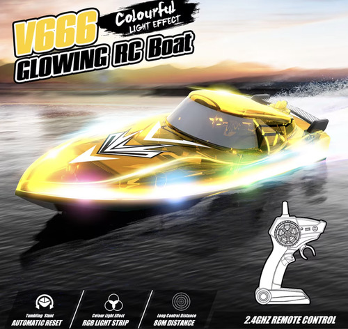 Lancha Rc Pro Rápido Con Luces Led De 7 Colores 15 Km/h
