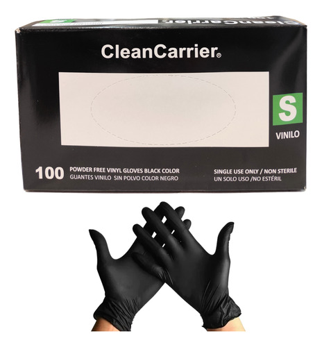 Guantes Vinilo Negro Sin Polvo Cleancarrier Caja 100 Un.