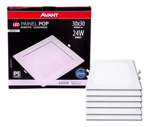 Kit 10 Painel Pop Avant Embutir Quadrado 6500k 24w 30x30 Biv Cor Branco 110V/220V