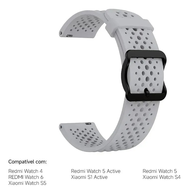 Pulseira Esportiva Silicone 22mm P/ Smartwatches Xiaomi Cinza Claro