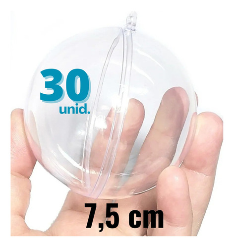 Kit 30 Bolinhas Natal Porta Foto Bola Esfera Acrílico 6,5cm Cor Transparente