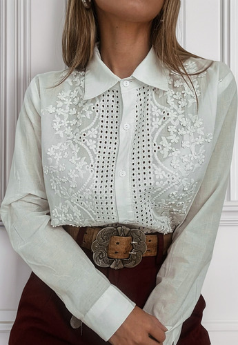 Camisa Blusa Importada Bordada Broderie Encaje Puntilla
