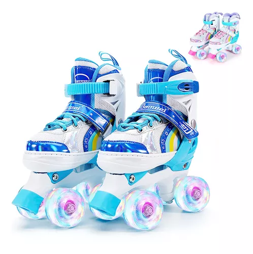 Patines De 4 Ruedas Ajustable Niño Niña Rueda Led 18 A 23 Cm