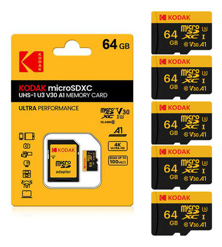 5 Piezas 64gb Tarjeta De Memoria Microsdxc Kodak U3 V30 A1 