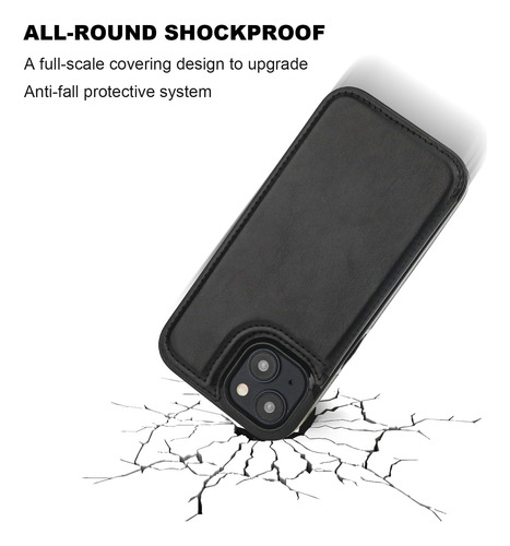 Funda Tipo Cartera Onetop Compatible Con iPhone 15 De 6.1 Pulgadas, Color Negro