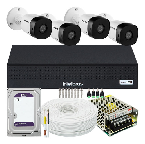 Kit Cftv 4 Cameras Full Hd Dvr Intelbras 1004c 1tb Wd Purple