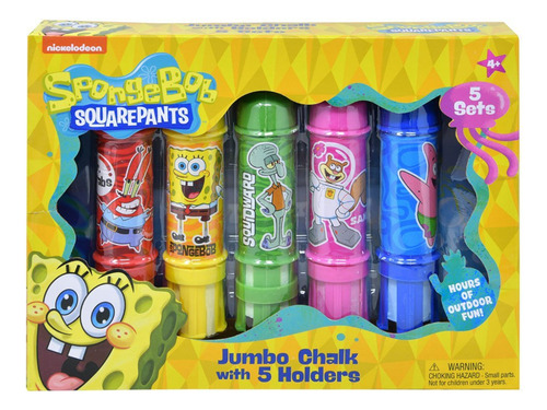 Bob Esponja Set De 5 Gises De Colores Jumbo Con Portagis