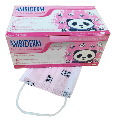 Cubre Boca Para Niños Ambiderm Con Diseños 50 Pz