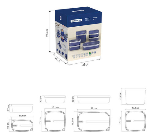 Jogo De Potes Tramontina Mixcolor Em Polipropileno Azul Com