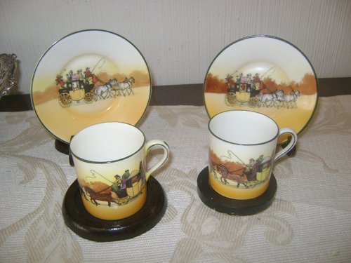 Antiguas Tazas Cafe Con Plato Royal Doulton Escenas Carruaje