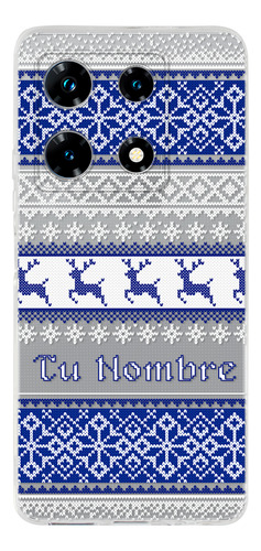 Funda Para Infinix Ugly Sweater Navideño Azul Con Tu Nombre