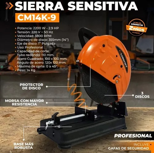 Imagen 5 de 10 de Sierra Cortadora Lusqtoff Sensitiva 355mm 2.9hp 2200w Cm14k