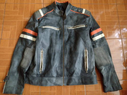 Chamarra Motociclista Biker Cuero Retro M