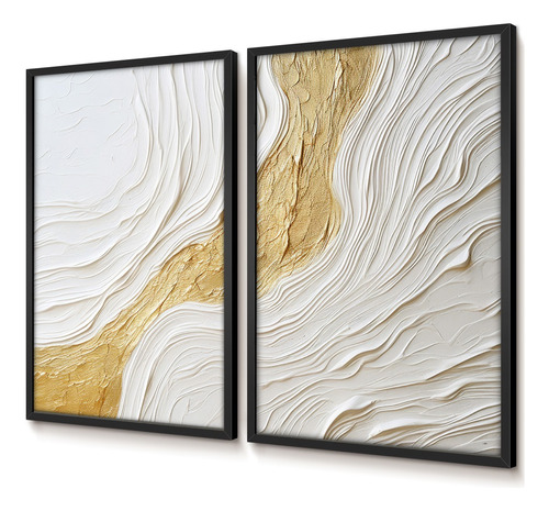 Quadros Decorativos Gesso Rio Dourado Vidro Quarto Duo 50x70