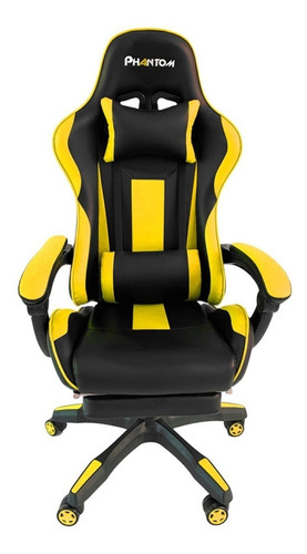Silla de escritorio Multilaser Phantom PHANTOM gamer ergonómica  negra y amarilla con tapizado de cuero sintético