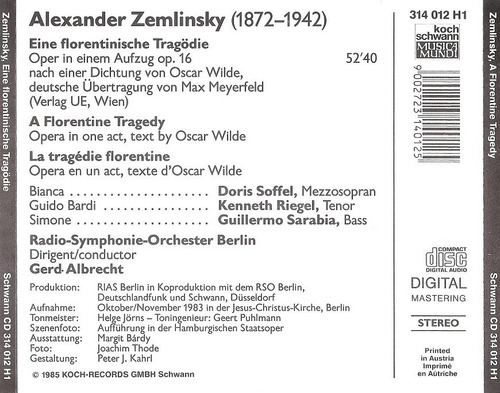 Zemlinsky : La Tragedia Florentina - Soffel Albrecht - Cd