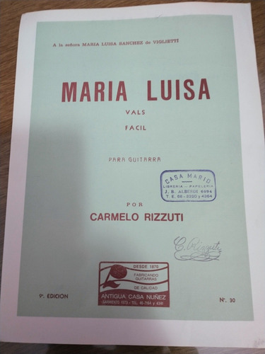 Partitura María Luisa,vals Fácil Por Carmelo Rizzuti