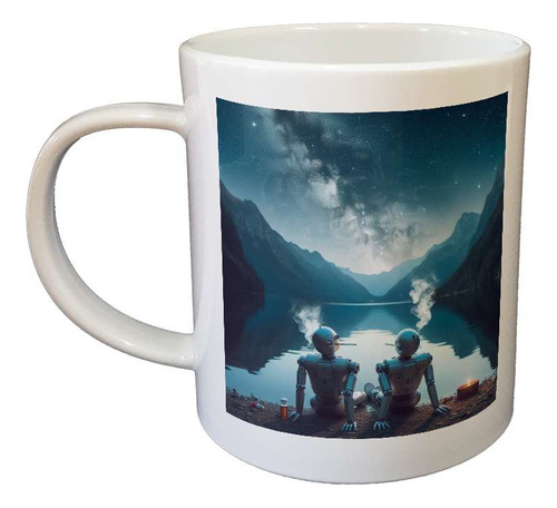 Taza Plastico Robot Montaña Cielo Pareja Cielo Fumar