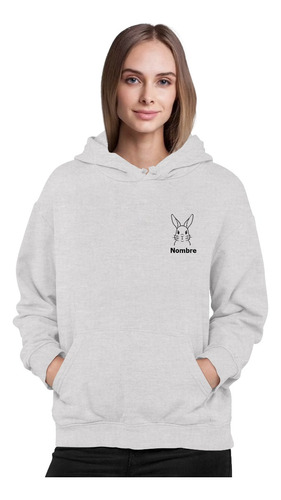 Poleron Estampado Conejo Conejito Bunny Rabbit Insignia Personalizado  Con El Nombre De Tu Mascota Moda Mujer/niña