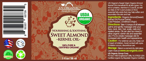 Imagen 2 de 6 de Almendra Aceite De Almendra Dulce Orgánico New_us, Usda Cert