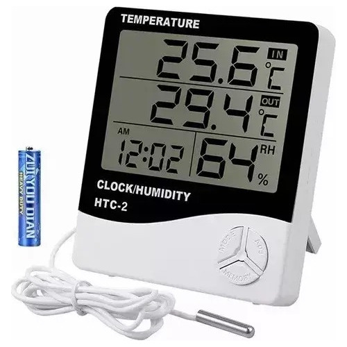 Higrómetro Digital Termómetro Interior Reloj Y Alarma Htc-2