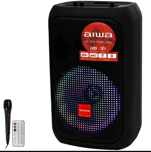 Caixa De Som Aiwa C/karaokê+microfone+bluetooth+ Usb+radio Cor Preto