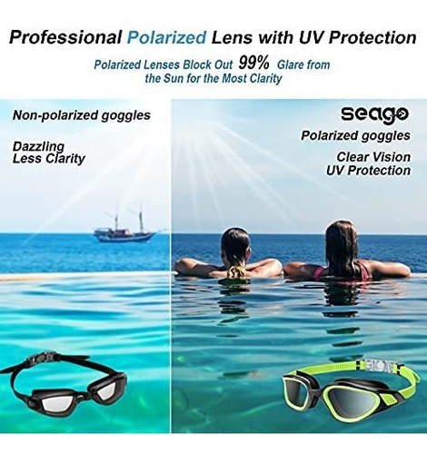 Seago Goggles Nadar Adulto No Anti Fog Protección Uv, H7w1g