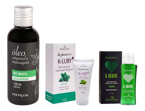  Kit Óleo De Massagem E Gel Beijavel E Lubrificante Menta