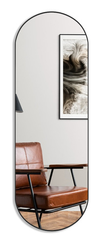 Espelho Oval Decorativo 150x50 Com Borda Em Couro + Suporte