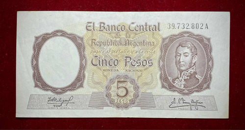 Billete 5 Pesos Moneda Nacional 1960 Bottero 1923