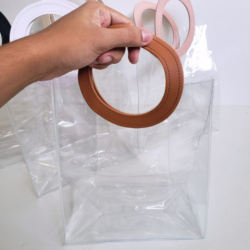 Sacola Transparente Grande Com Alça Bolsa Presente Pvc 26cm Cor Branco