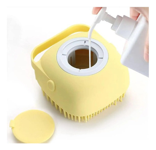 Cepillo De Baño Para Mascota Con Dispensador Jabón Amarillo