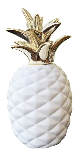 Piña Decorativa Dorada Con Blanco Y Dorada Moderna Cerámica