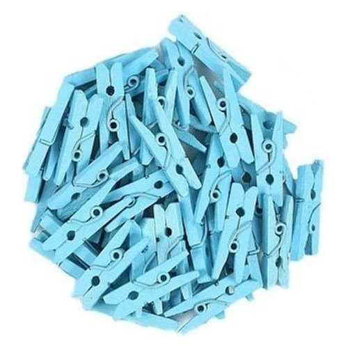 Pacote 100 Mini Prendedores Em Madeira 2,5cm - Azul Claro