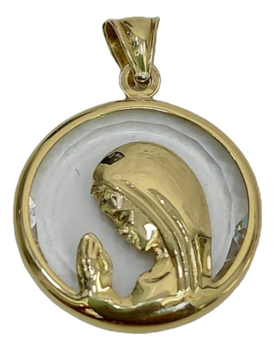 Medalla Virgen Niña En Oro Italiano 18k Y Cristal De Murano