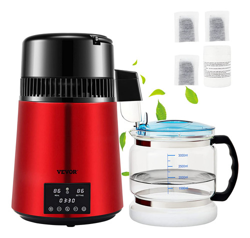 Destilador De Agua De 1.1 Gal Con Temporizador Rojo