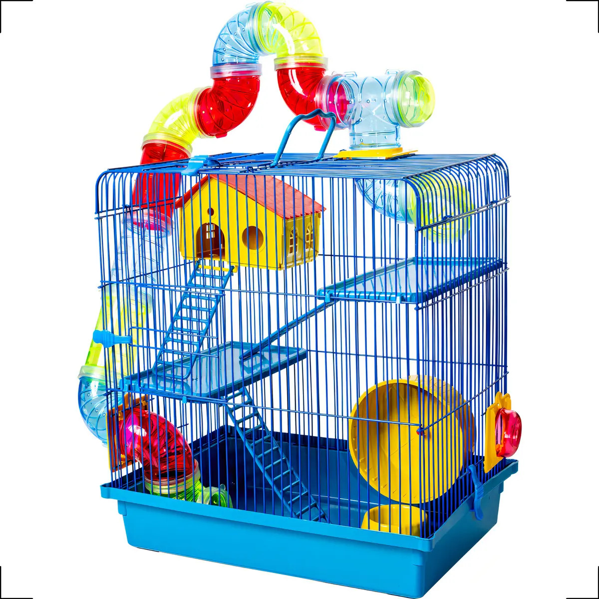Gaiola para hamster Jel Plast 3 andares com tubos e roda, azul