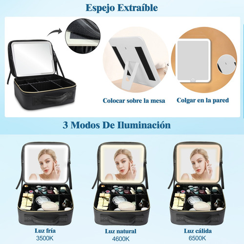 Estuche De Maquillaje Multifuncion Con Espejo Luz Maquillaje
