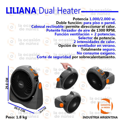Imagen 2 de 6 de Caloventor Electrico Liliana 1000/2000w Dual Ventilador