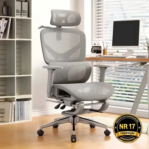 Cadeira De Escritório Ergonômica Giratoria Nr17 Malha Respirável Com Suporte Lombar Adaptável Apoio Para Pés Retrátil Encosto Ajustável Seis Posições Suporta 200kg Cor Cinza C04 Corsair