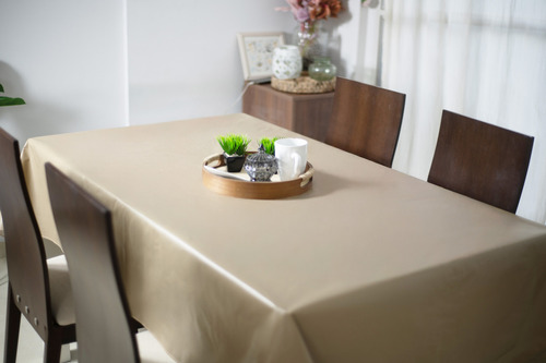 Mantel Cuerina Impermeable Cuadrado 1.40x1.40 Ecocuero Color Beige Liso