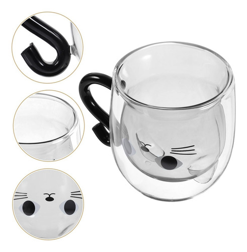 Caneca De Vidro Com Parede Dupla E Design De Gato-para Café